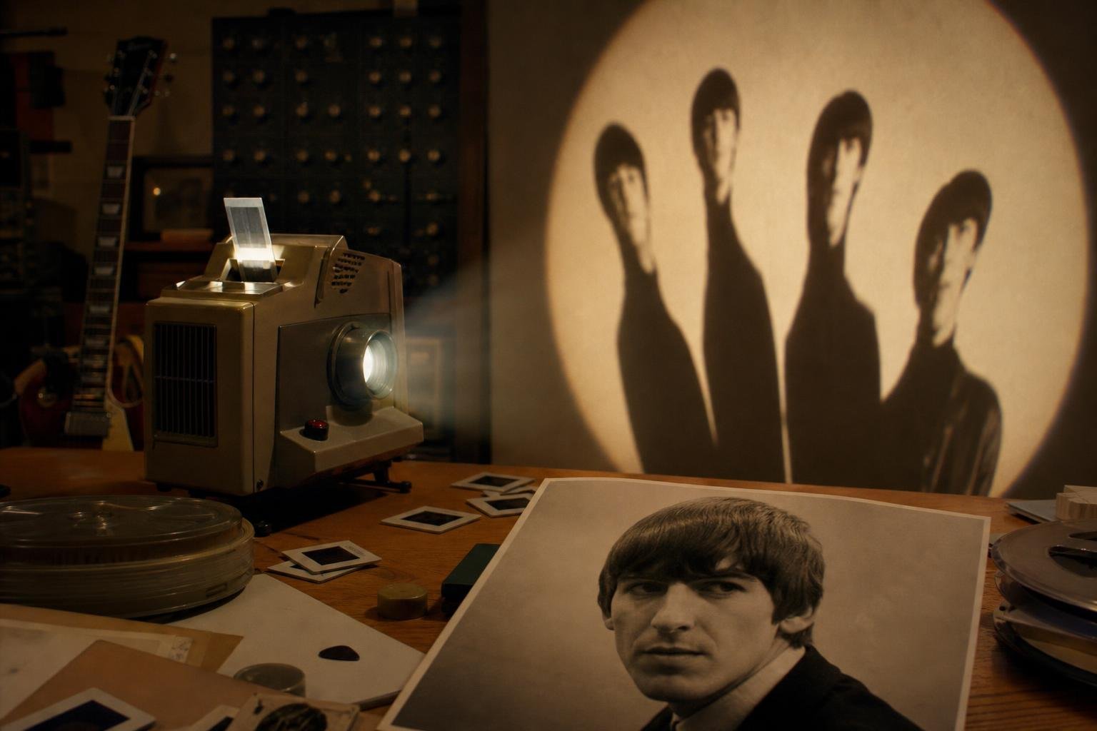 A cikk illusztrációja: Egy hátradőlt vetítőlap adta a Rubber Soul híresen nyújtott borítóját
